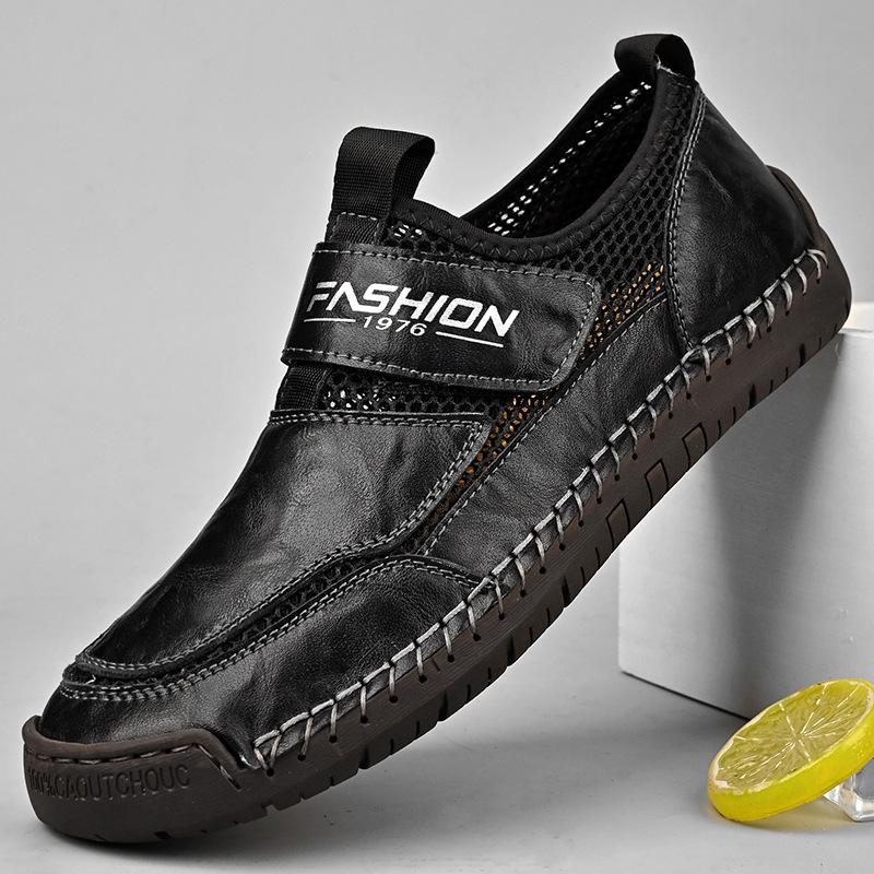 

Весна и лето импортная торговля большой размер хит продаж сетчатая мужская обувь ручной работы повседневная 2025 популярная мужская кожаная обувь на липучке 48 чёрный