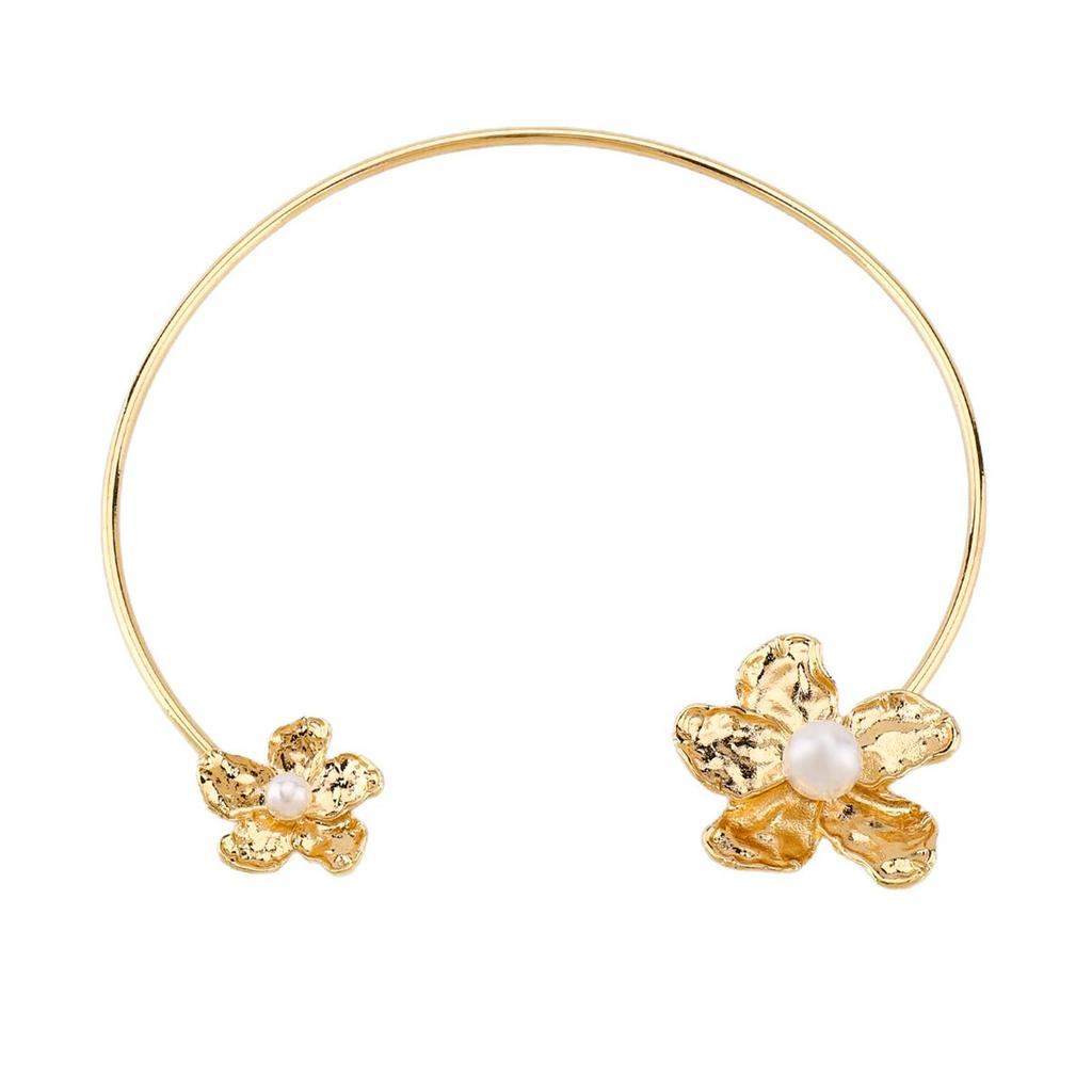 European and American Baroque Geometric Pearl Flower Jewelry Set Retro Temperament Earrings Bracelet Necklace Ring