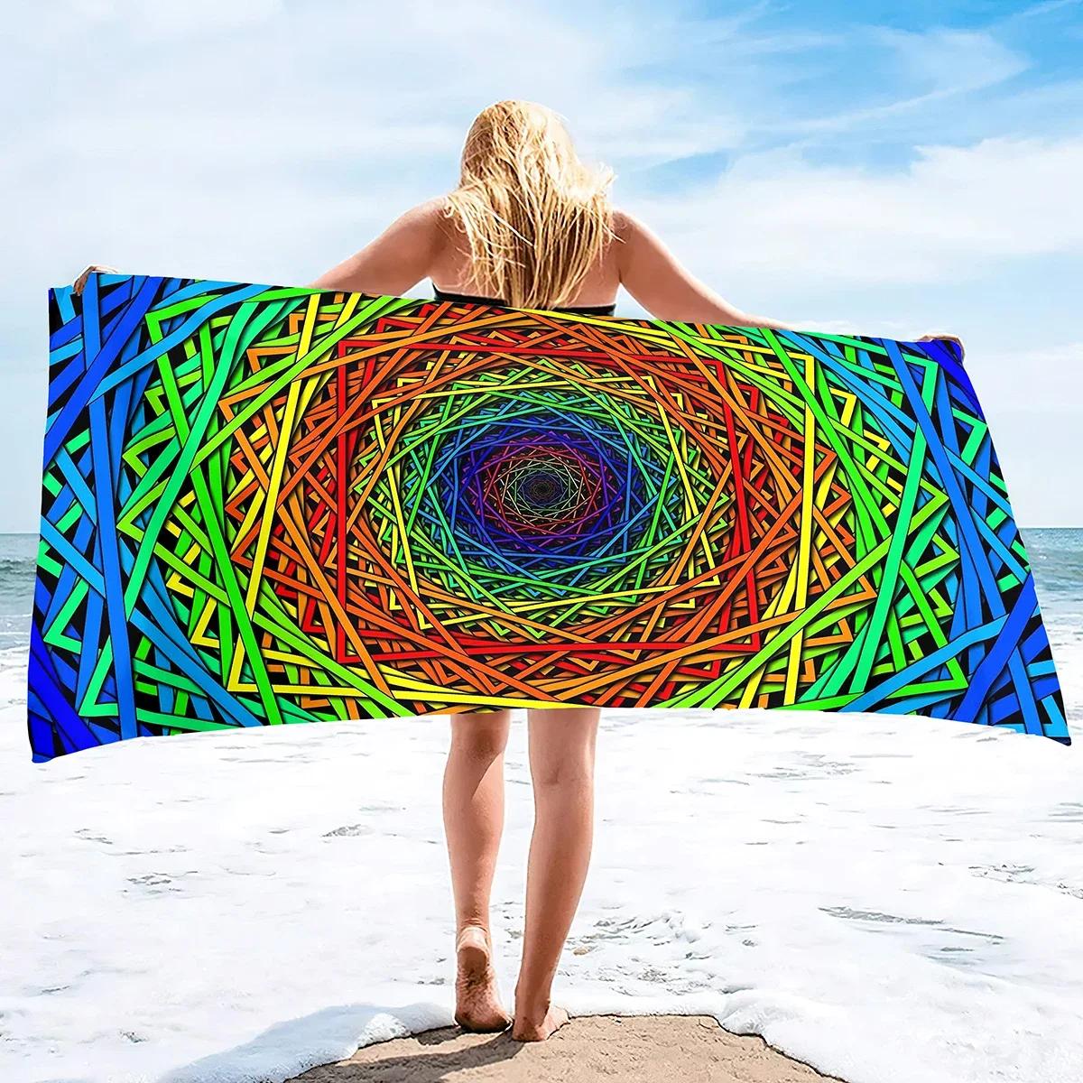 

3D Beach Towel,Geometry Soft Bath Towels Highly Absorbent & Quick Dry Bath Washcloths,Sand Free Beach Towels for Adults,Kids W30*H60(CM)