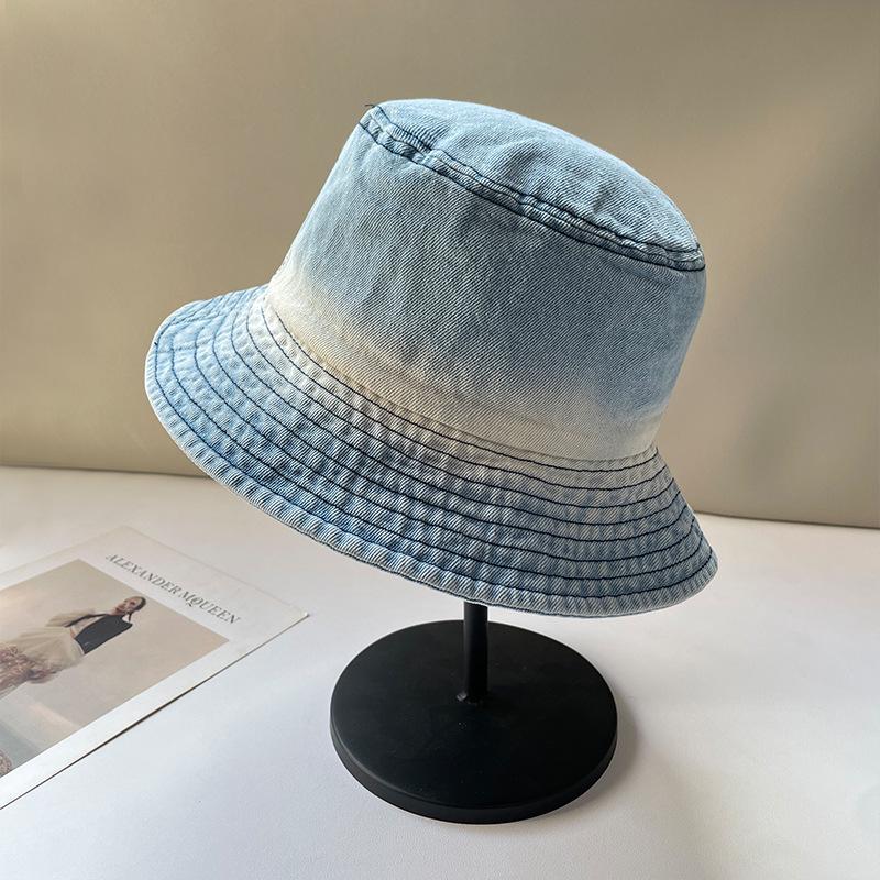 Japanese Tie-Dye Contrasting Color Washed Denim Fisherman Hat Children'S Spring And Summer Retro Basin Hat Outdoor Sunscreen Visor