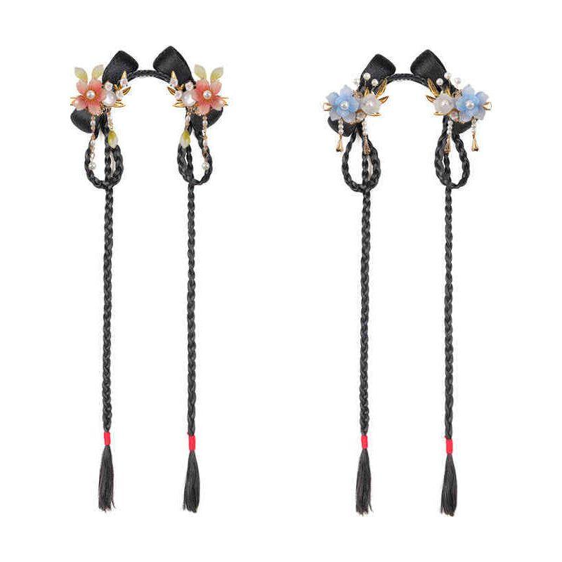 Children's Han Chinese Costume Chignon Updo Ancient Costume One-Piece Headband Chinese Ancient Style Wig Girl Hair Styling Bun Headdress