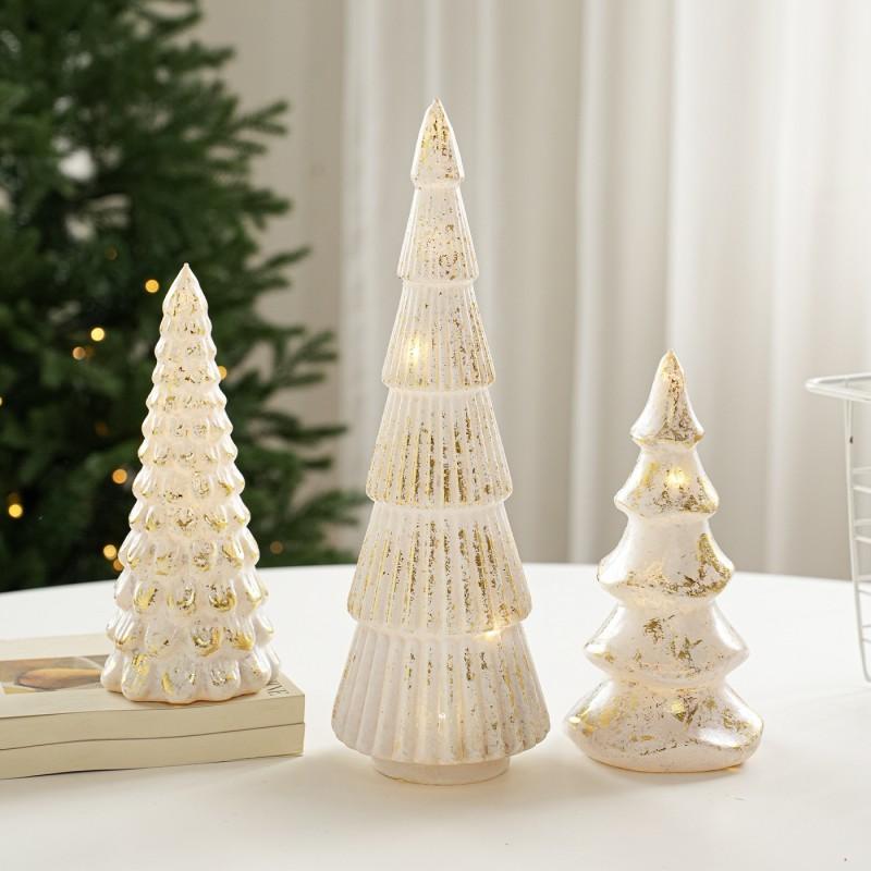 Christmas Glass Tree Table Lamp Vintage Desktop Light With Star Sequins Holiday Decor