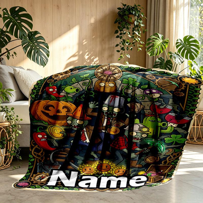 Custom Name Personalized Plants vs. Zombies Print Blanket, Home Decor, Bedroom, Sofa, Camping, Couch, Gifts for Birthday Christmas