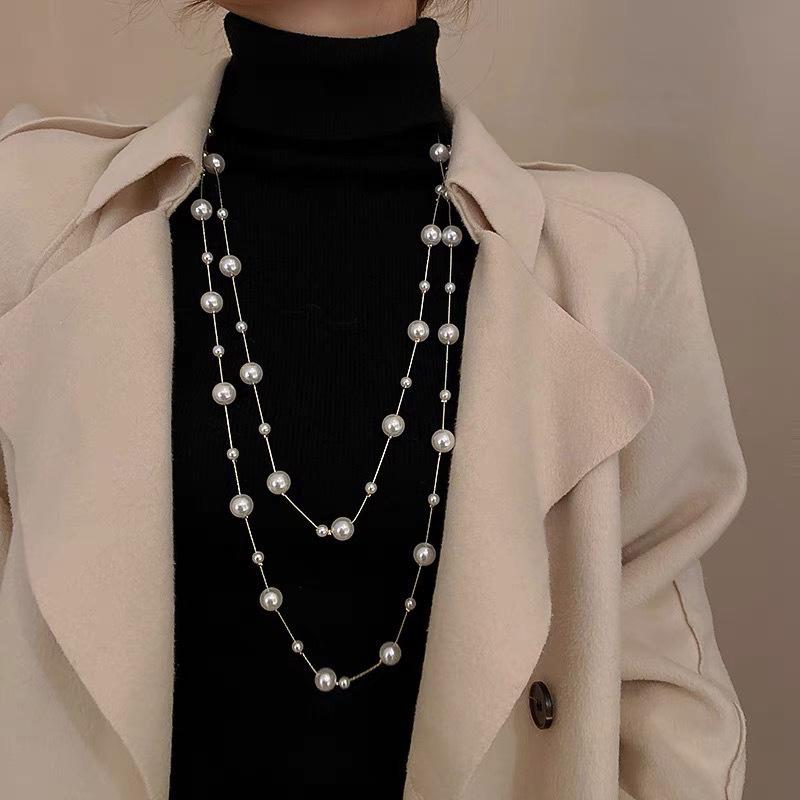 Elegant Long Layered Pearl Necklace for Women - Versatile Korean Fashion Accessory for Autumn/Winter