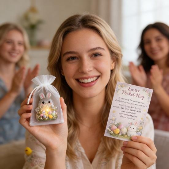 Paashaas Pocket Hug Positieve Pocket Hug Konijn met Wenskaart Emotionele Steun Paasmand Vullers voor Vrienden
