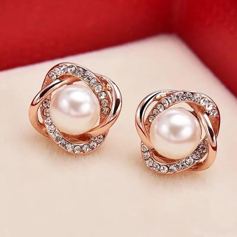 Ekskluzywny 14k złota biżuteria kolczyki z prawdziwego złota cyrkon perła Twist luksusowe kolczyki sztyfty dla kobiet Brincos Pendientes Bijoux