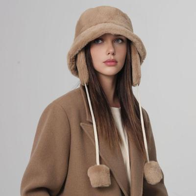 Chapeau de pêcheur en peluche avec protection d'oreille amovible Corde coupe-vent Chapeau d'hiver Activités de plein air Voyage Cyclisme Chapeau chaud