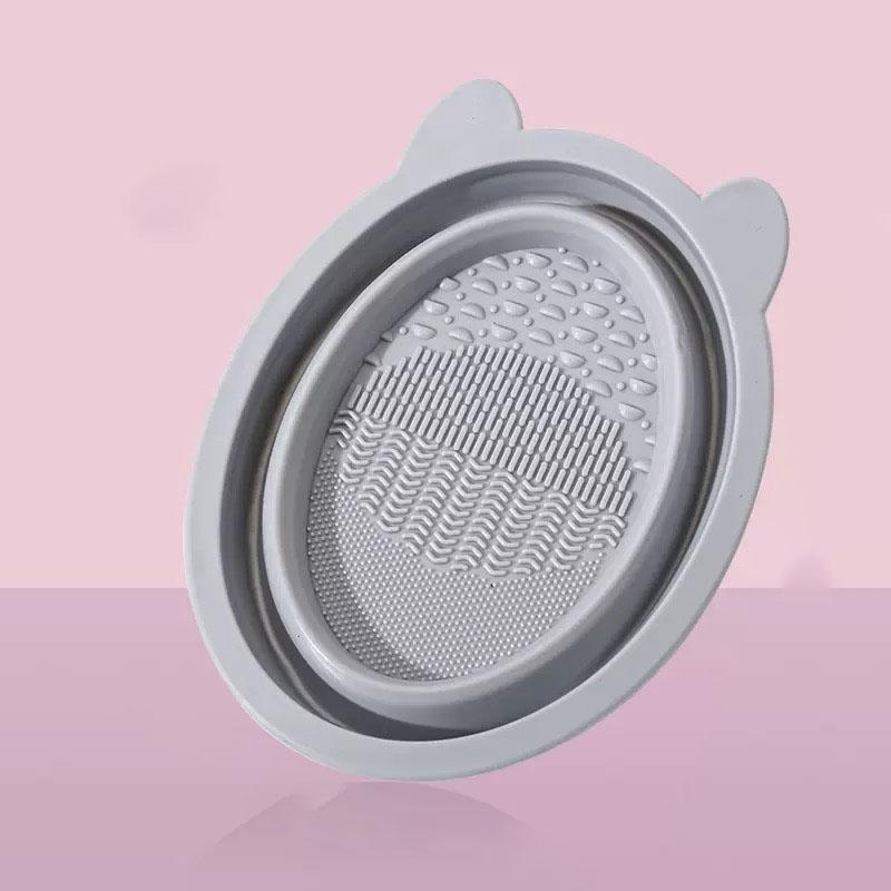 

Makeup Brush Cleaner Silicone Pad | Brush Wash Mat Bowl | Foldable Cosmetic Brush Scrubber | Portable Makeup Tool | Deep Clean T серый