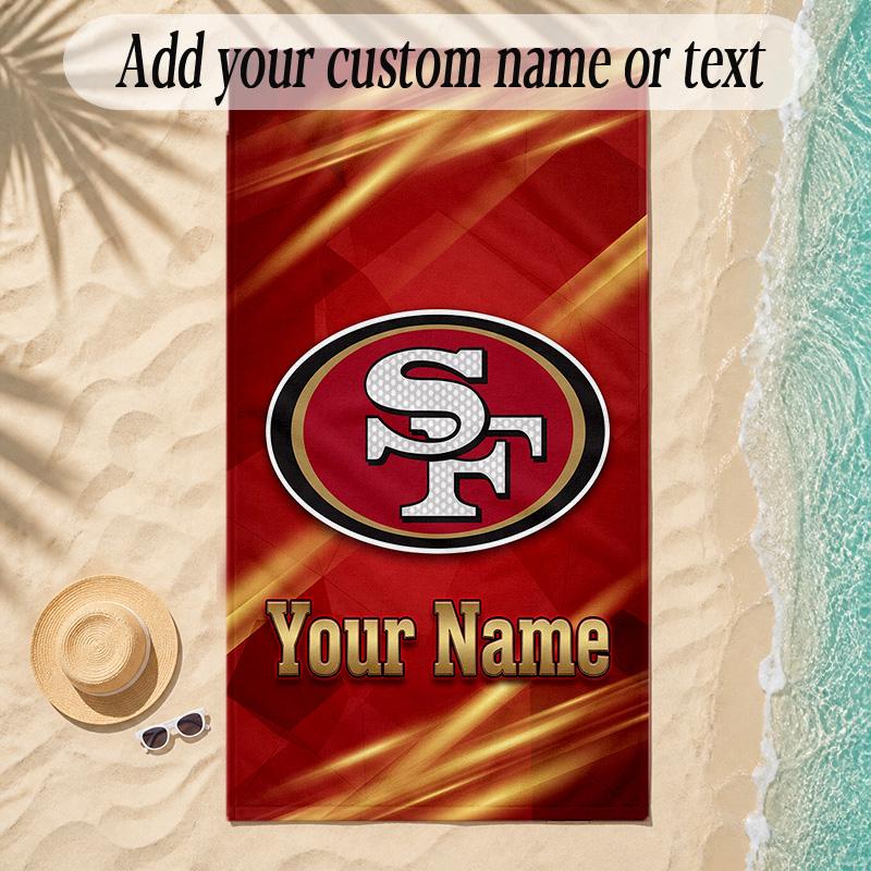 Strandtuch San Francisco 49ers Benutzerdefinierter Name Text Personalisierbares Weiches Handtuch für Strand Pool Innenbereich Wohnkultur Geschenk