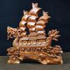 Peach Wood Carved Dragon Boat Ornament for Living Room Decoration