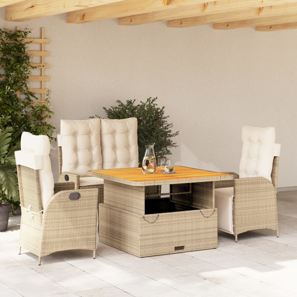 Vidaxl 4-Cz. Gartenmöbel-Set mit Kissen, Beige, Polyrattan
