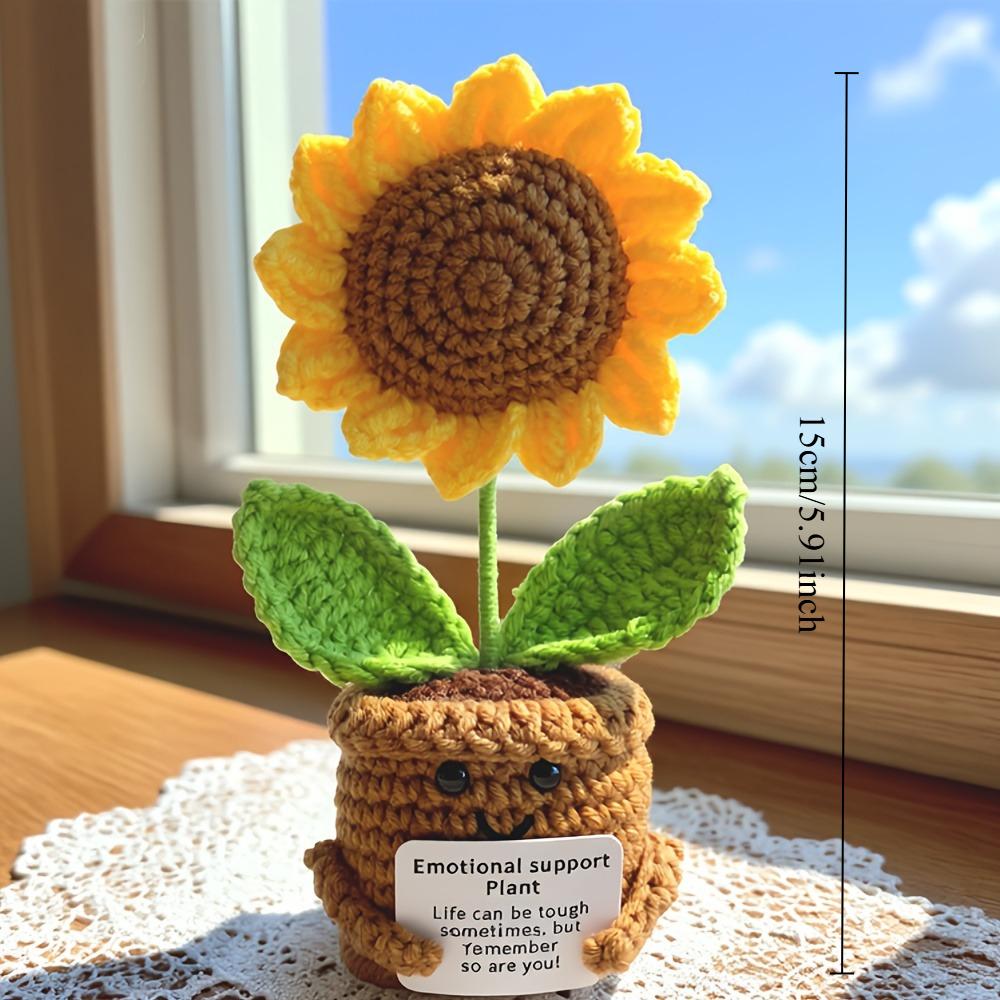 

Один вязаный крючком подсолнух ручной работы, цветок и растение в горшке, наполненные позитивной энергией, подарок на день рождения
