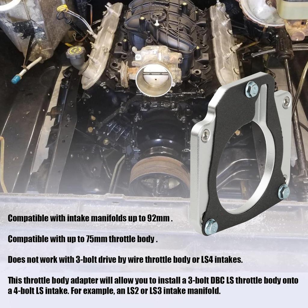 LS Drive By Cable Throttle Body Adapter Kit Compatible With LS3 4 Bolt Intake To LS1 3 Bolt TB DBC LS2 LH6 L92 L76 LY2 LY5 LY6 LC9 LFA LH8 LMG L98