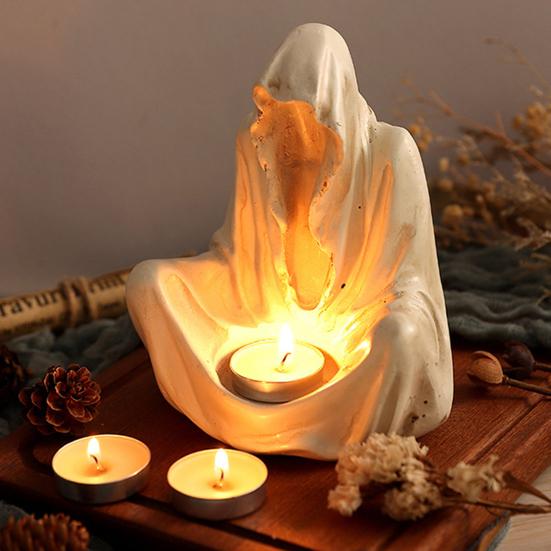 Halloween Ghost Wizard Candle Holder Gothic Grim Reaper Votive Tealight Candle Stand
