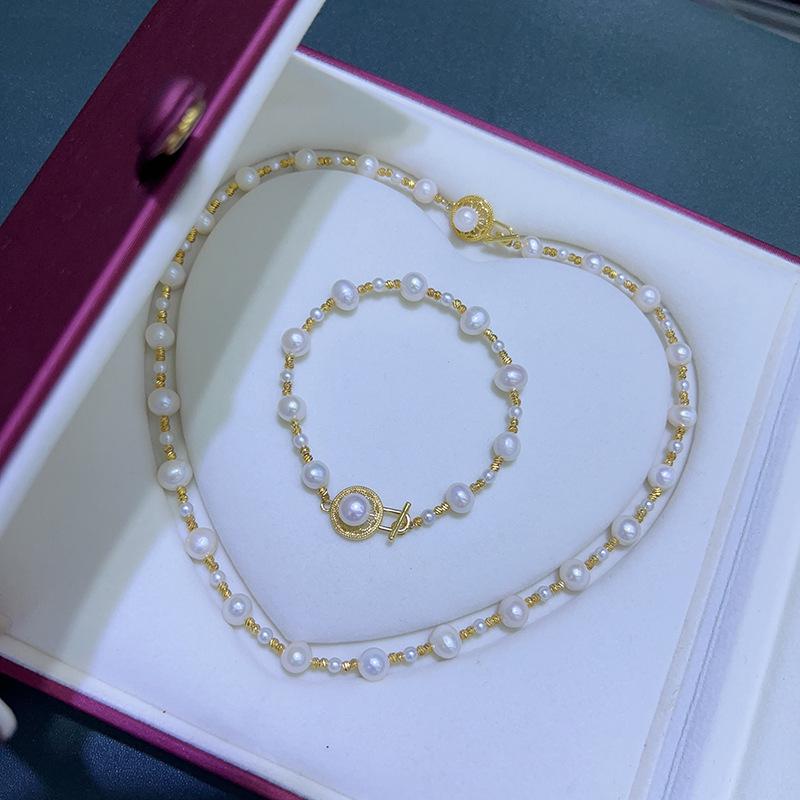 Elegant Natural White Pearl Necklace Set - Luxurious & Exquisite Style