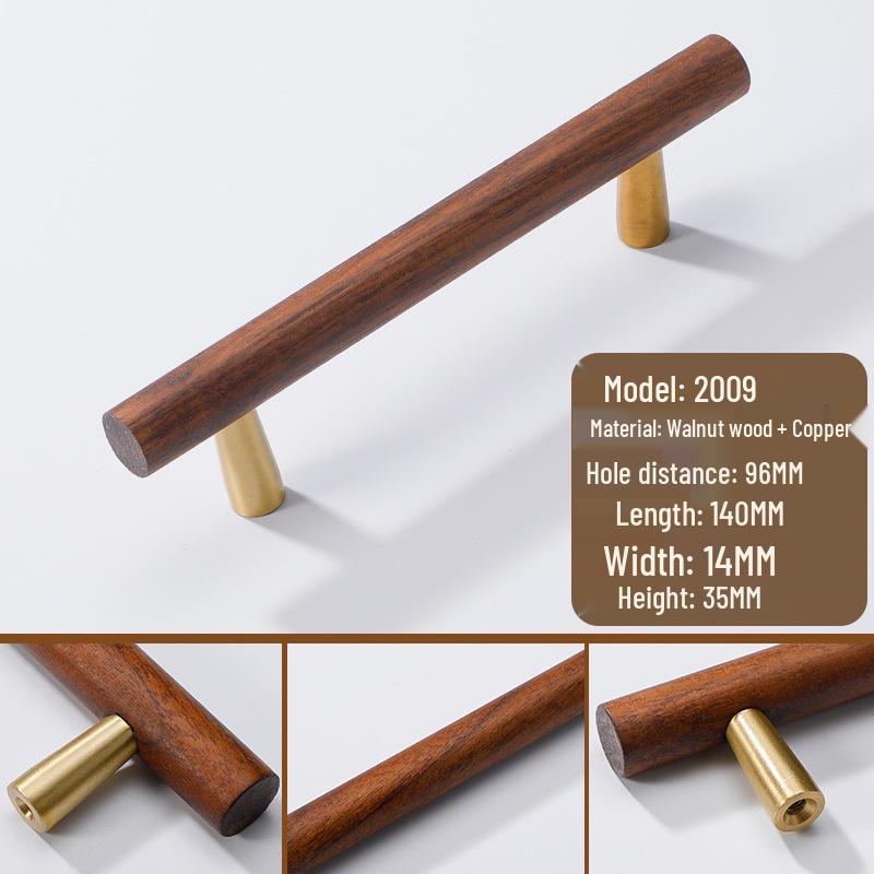 Black Walnut Wood Wardrobe Drawer Pulls - Solid Wood Handles for Children's Cabinet, Japanese Simple Light Luxury Design