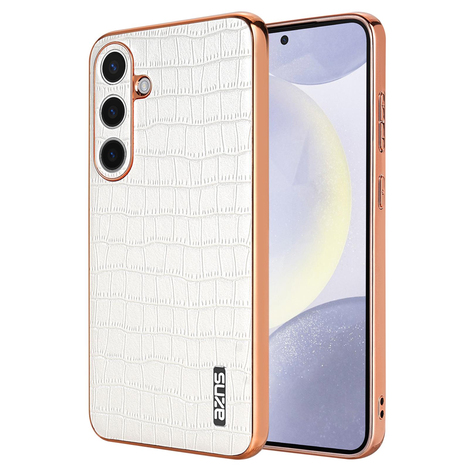 

For Samsung Galaxy S24 Case Electroplating Crocodile Texture PU+TPU Anti-Drop Phone Cover White