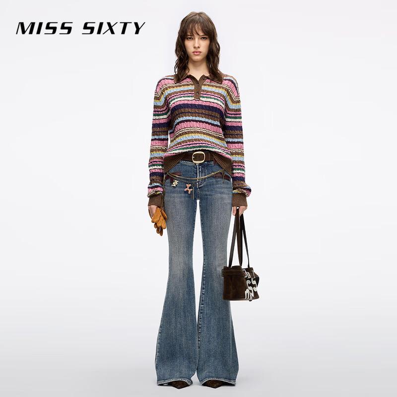 MISS SIXTY Women's Colorful Striped Polo Knit Top