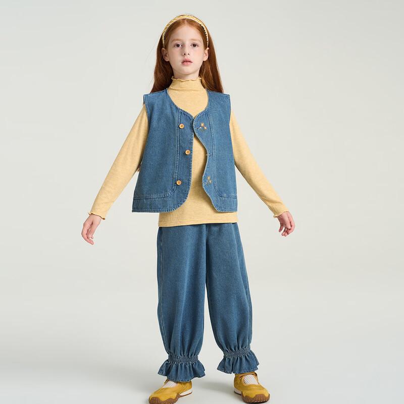 Montagut Girls' Japanese Forest Style Denim Vest Two-Piece Set