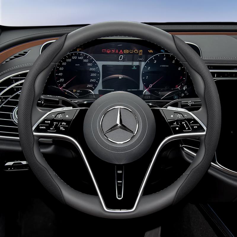 Suitable for Mercedes-Benz Breathable Holes Leather Steering Wheel Cover Segmented Quick Release Design Non-Slip and Durable E Class S C a Glc Suv