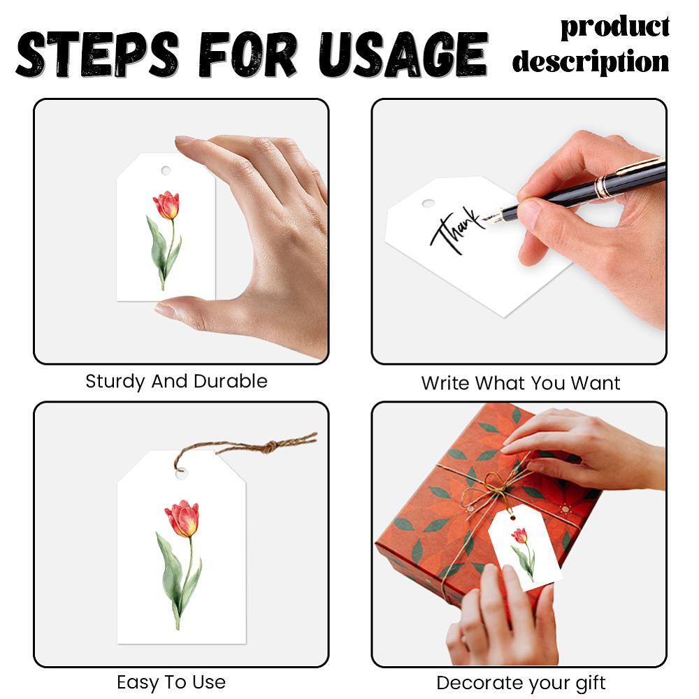 1set 80pcs 4 Styles Printed Paper Thank You Gift Tags Rectangle Flower 7.7x5.1cm Hole: 5mm 20pcs/style
