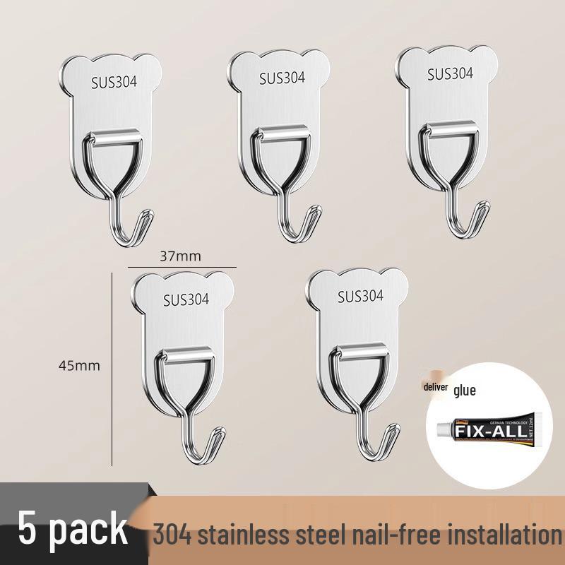 Stainless Steel No-Drill Adhesive Hook – Strong Load-Bearing Wall Hook for Kitchen, Bathroom, Towel, or Coat Hanging.