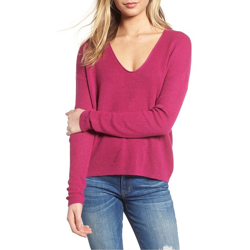 HOTAPEI Womens V Neck Button Long Sleeve Pullover Sweater Loose Striped Polka Dot Knit Jumper Tops