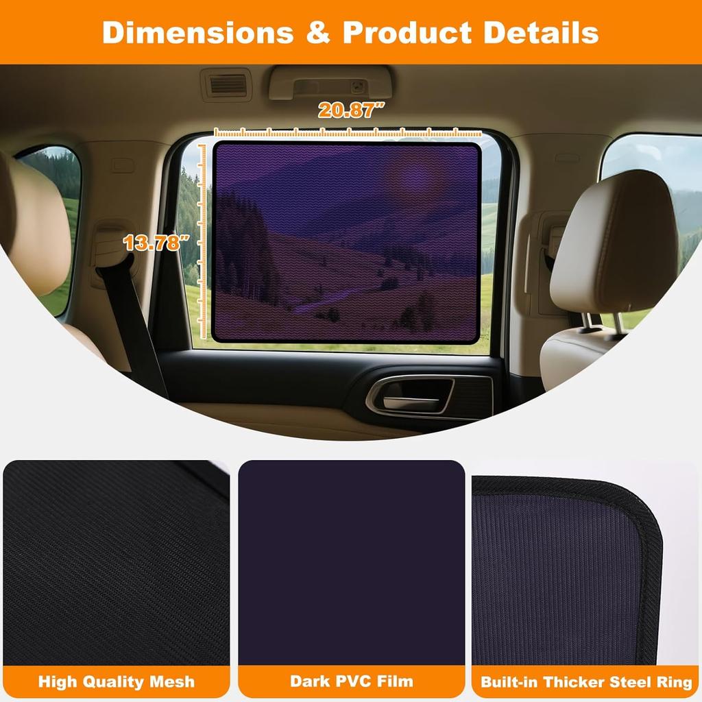 Square Baby Car Window Shades For Rear Side Windows - 2 Pack Easy Stick Rear Side Window Sun Shade That Stay In Place, Glare & UV Blocker Car Window