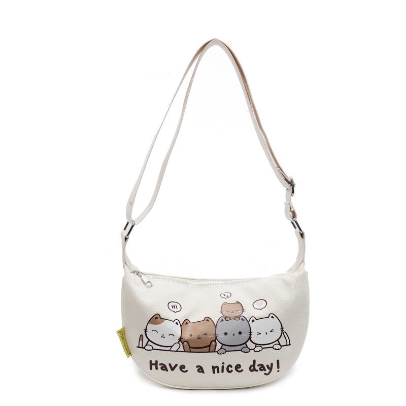 New Commuter Versatile Canvas Shoulder Bag Student Lazy Style Cartoon Cute Underarm Bag Messenger Bag