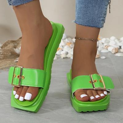 Scarpe da Donna alla Moda Vendita Calda Punta Quadrata Ciabatte da Donna Estive Punta Aperta Fibbia Tinta Unita Piatti Casual Spiaggia Taglia Grande Ciabatte Comode