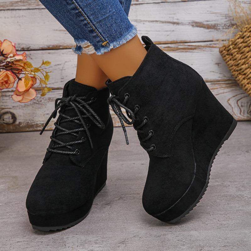 Fashion Lace-up 2025 New Spring and Autumn Frosted Booties Women's Boots Foreign Style Spring and Autumn Wear-resistant Naked Boots