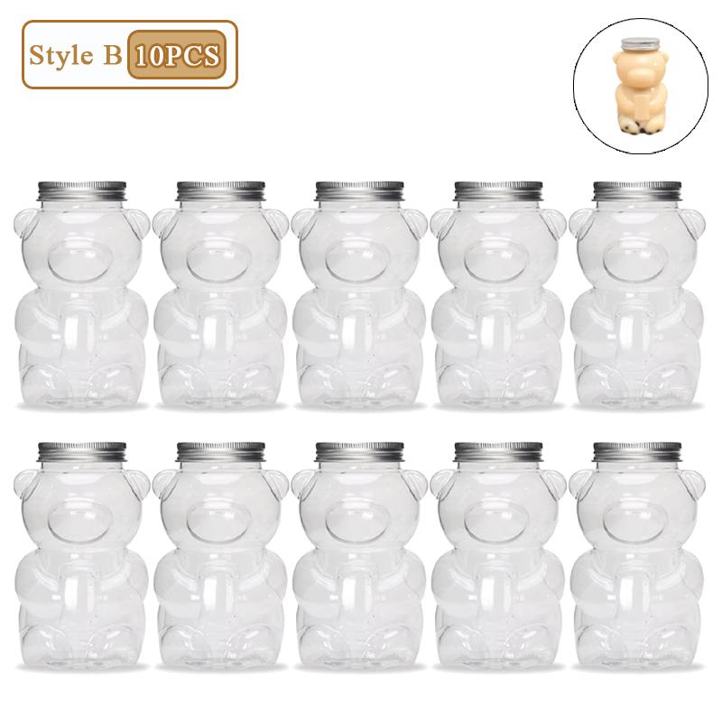 1-20PCS 500ml Cute Bear Milk Tea Bottle Disposable PET Transparent Juice Bottle Cartoon Bear Portable Juice Yogurt Bottle