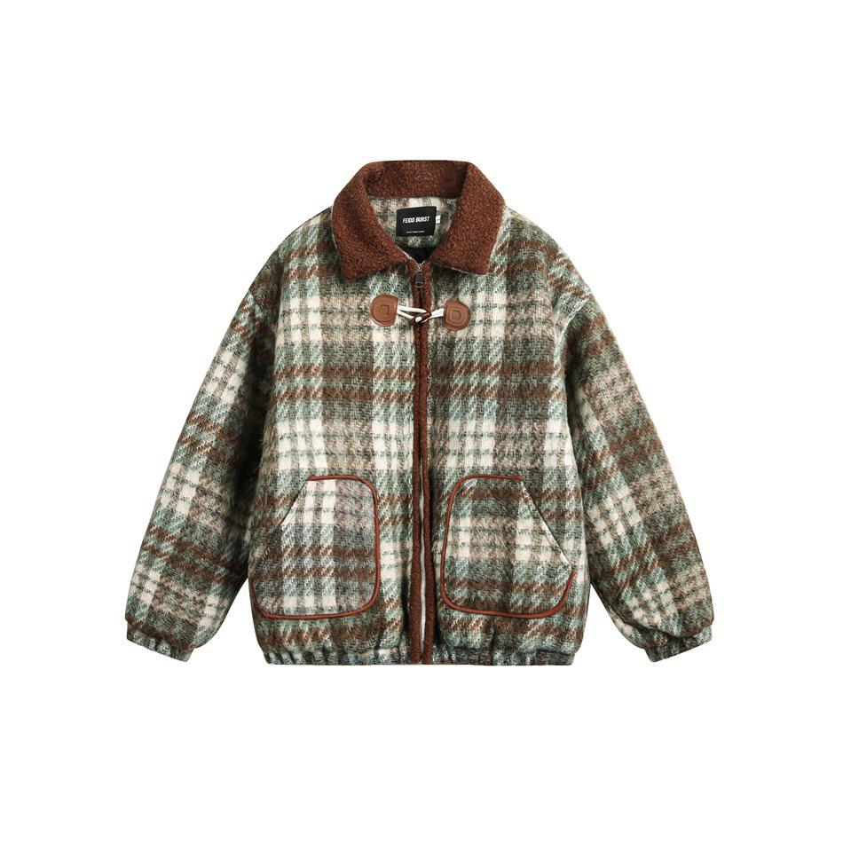 

FeiddBurst Retro Plaid Woolen Cotton Winter Outerwear for Men and Women, Style MY8008 XL хакі