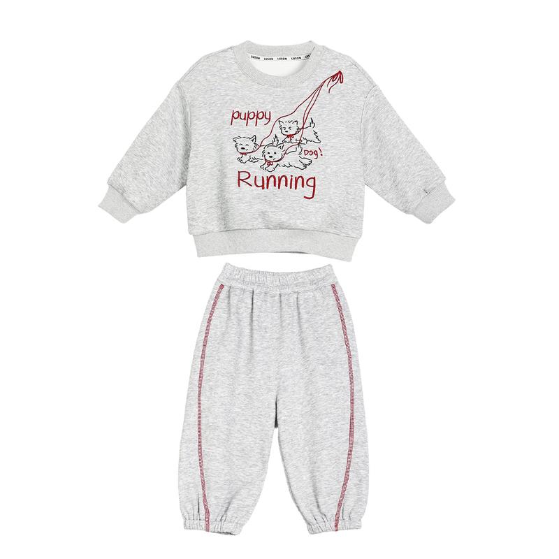 LUSON Little O Dad Boys  Puppy Embroidered Sweatshirt Set