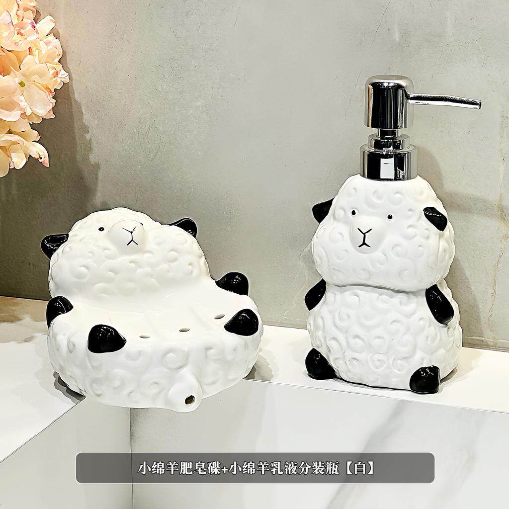 Cute Little Sheep Ceramic Hand Wash Liquid Bottle Toilet Shower Gel Detergent Press lotion Bottle shower shampoo dispenser