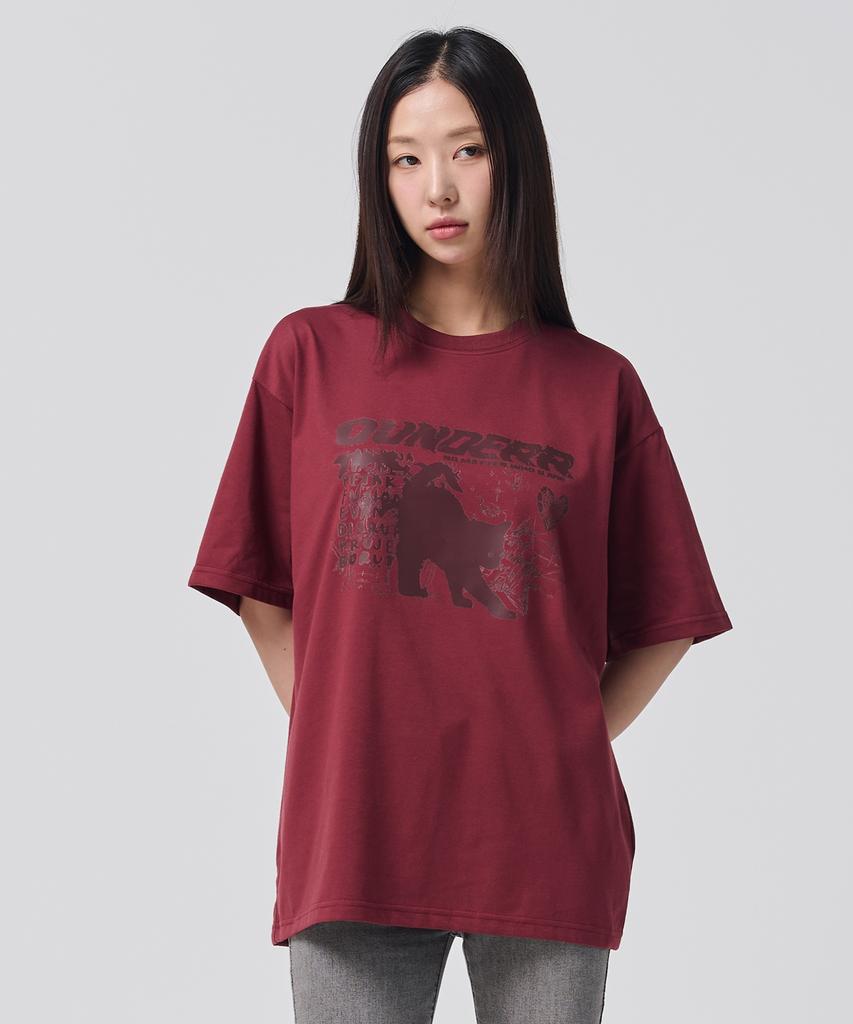 OUNDERR Mono Collection Cat Short Sleeve T-Shirt (Wine)