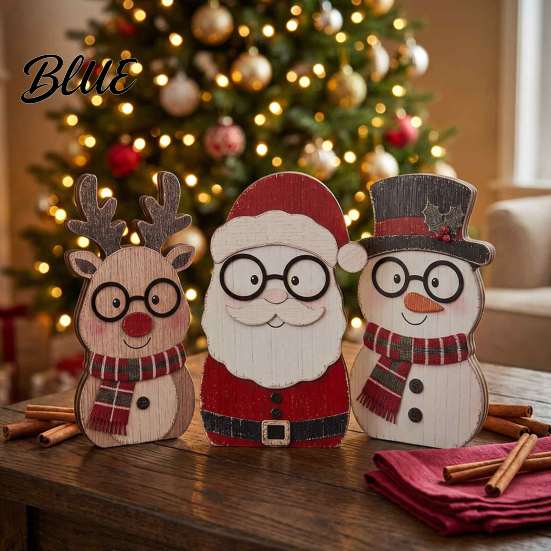 Small Wood Christmas Rustic Farmhouse Decor Cute Cat Tabletop Ornaments Wooden Kitty Figurine Creative Stocking