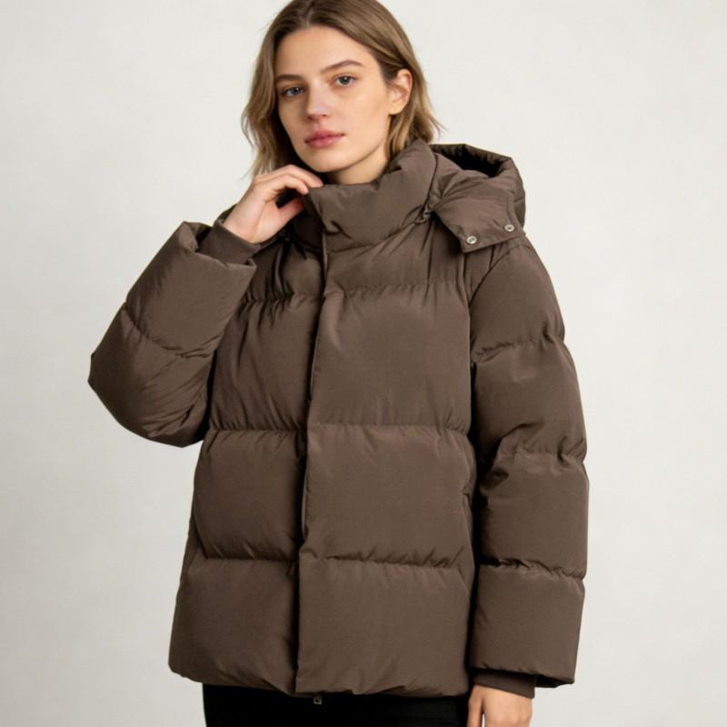 Womens Loose Fit Cotton Puffer Jacket With Hood Fall 2026 Warm Mid-Length Outerwear Daily Commute