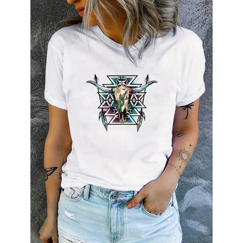 Women Black White Bee Floral Print T-Shirt Short Sleeve Vibrant Beehive Design All-Season Casual Animal Pattern Summer Top