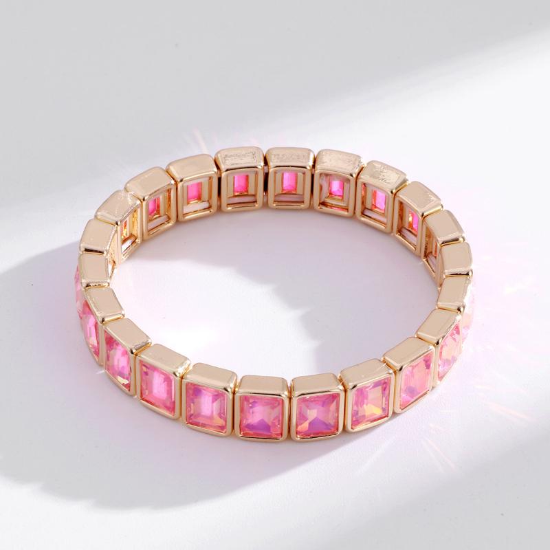 Neuheiten Geometrisch Bohemian Regenbogen Glas Kristall Dehnbar Stretch Tennisarmband Mode Vergoldeter Schmuck Für Frauen