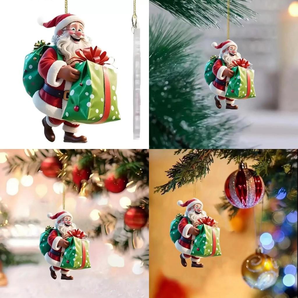 Acrylic Santa Festive Car Accessory Holiday Theme Vehicle Pendant Decoration