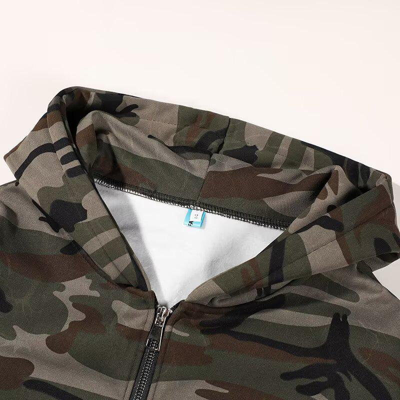 American Retro Camo Streetwear Hoodie for Men & Women - Trendy Unisex Zipper Jacket