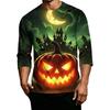 Men's Casual 3/4 Sleeve Round Neck T-Shirt with Halloween Print