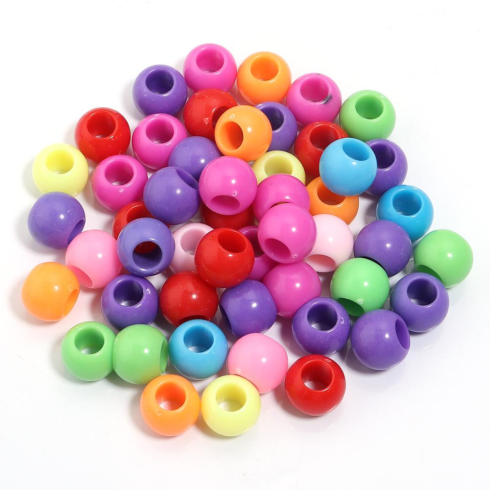 50pcs/lot Acrylic Big Hole Beads Solid Color Round Loose Spacer Beads For Jewelry Making DIY Charm Bracelet Necklace Accessories