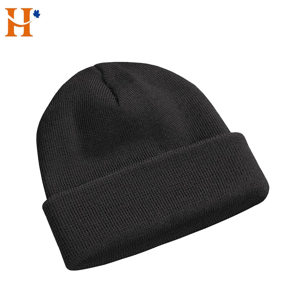 High Quality Cheap Custom Black Knitted Beanies With Custom Embroidered Logo Winter Hat