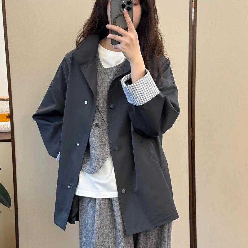 Women's Mid-Length Commuter Trench Coat - Stylish Korean Casual for Spring & Autumn