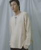 BEYOND CLOSET [Collection Line] Archive Heavyweight Cotton Damaged Detail Henley Neck Knit Ivory