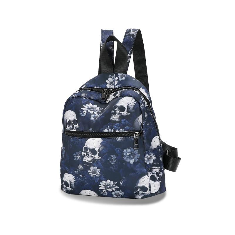 Ladies Backpack Stream Fashion Oxford Cloth Large Capacity Simple Lightweight Skull Printed Backpack