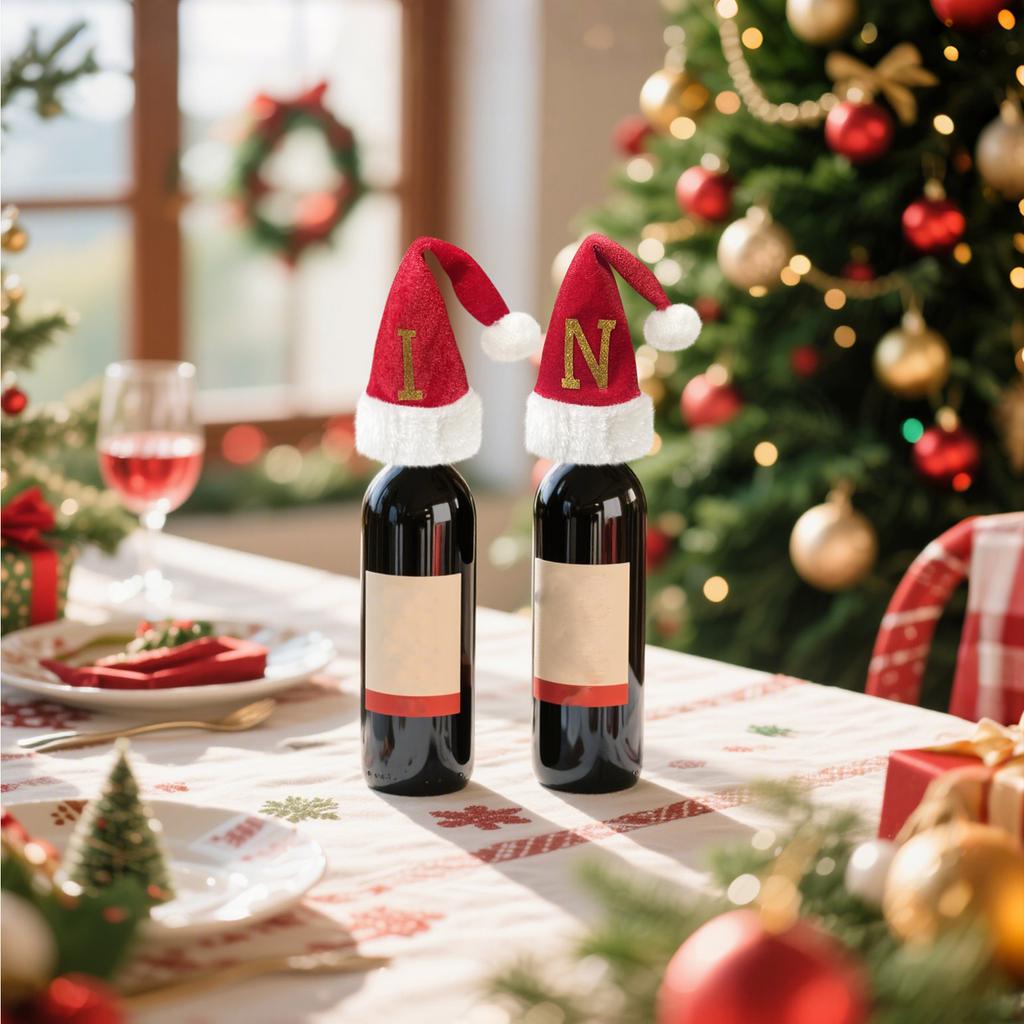 Christmas Decorations: Christmas Hats, Christmas Lollipop Caps, Christmas Hat Knife And Fork Covers, Wine Bottle Caps, Decorative Items