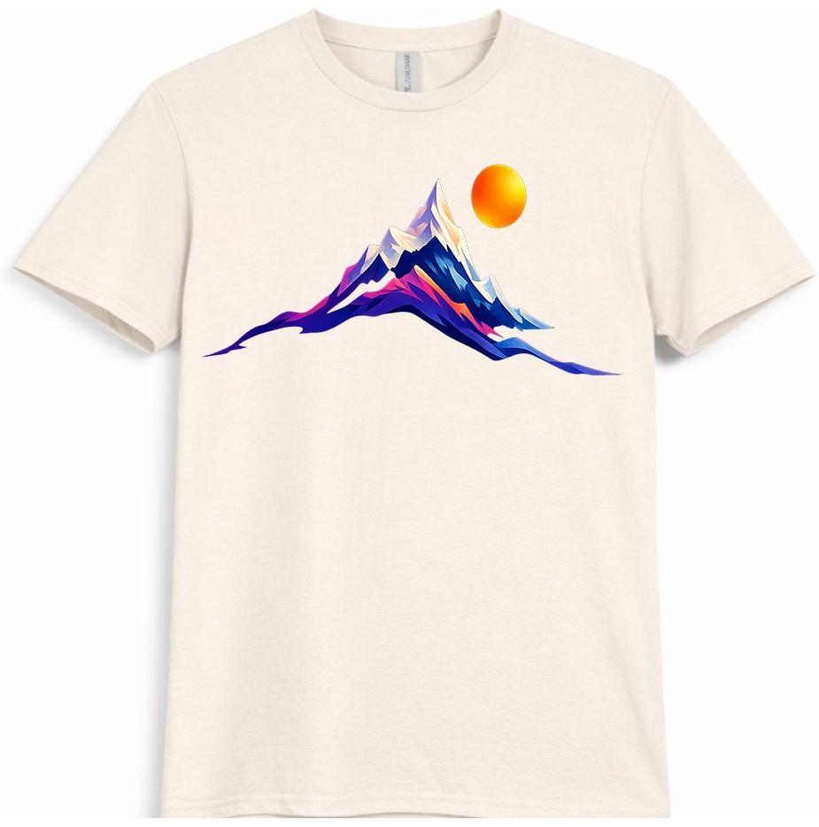 Mountain Sunset T Shirt Colorful Landscape Graphic Tee Hiking Camping Outdoor